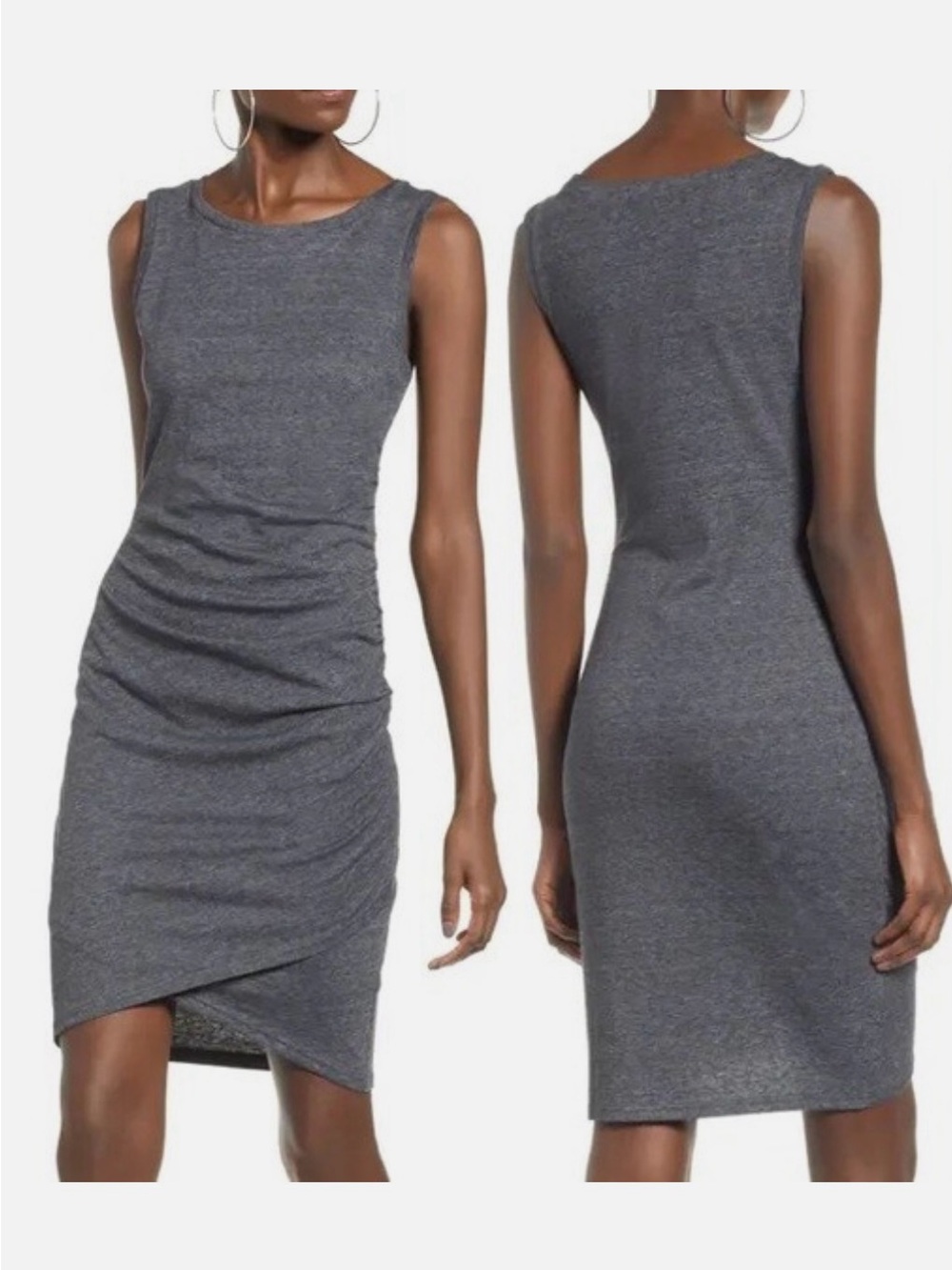 Leith Gray Sleeveless Midi Tank Dress with Side Ruching